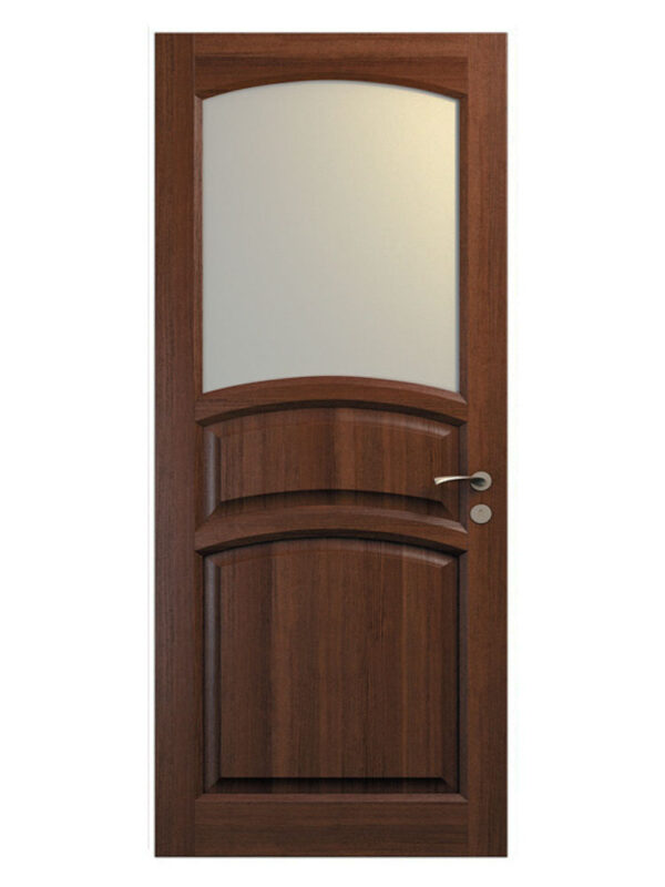 brun dörr med välvd ruta