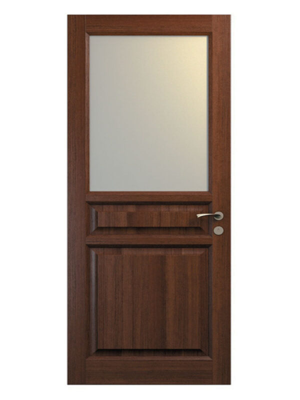 brun dörr med rektangulär glasruta
