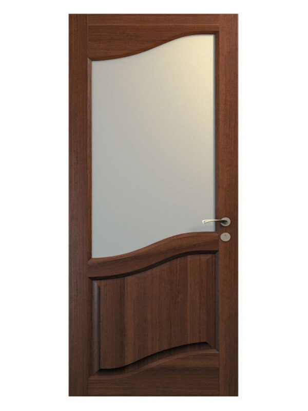 brun dörr med sned glasruta